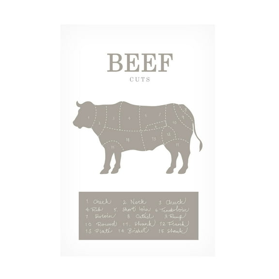 Canvas Wall Art - Pictufy Studio Ii 'Beef Cuts' Wall Art for Living Room, Bedroom, or Office Décor by Trademark Fine Art - 12 x 19 Inches