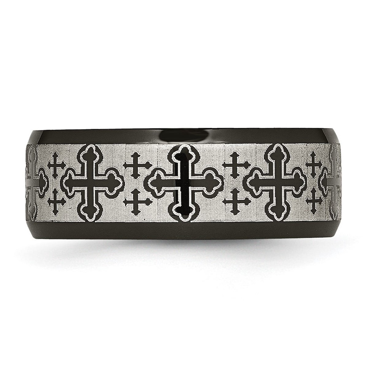 8mm Stainless Steel Brushed Polished Black Ip Laser Etched Pattern Ring Size 10.5 Ring for Women