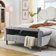 thumbnail image 3 of Newboti Furniture 62" Bedroom Tufted Button Storage Bench, Modern Fabric Upholstered Ottoman, Window Bench, Rolled Arm Design for Bedroom, Living Room, Foyer (Grey) 00595, 3 of 15