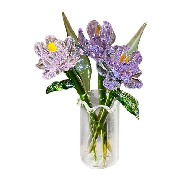Figura de flores de cristal con jarrón, ramo decorativo, regalo, figuras coleccionables Peonía