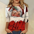 thumbnail image 2 of IROINNID Christmas Shirts for Women Christmas Print 3/4 Sleeve Crewneck Pullover Casual Holiday Blouse Loose Tops,Red, 2 of 4