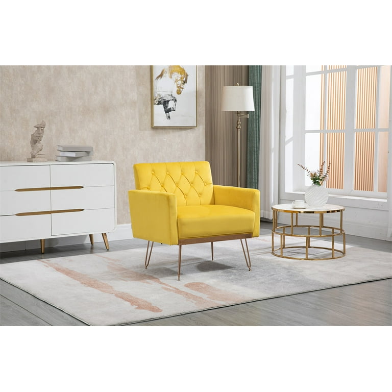 Velvet Single Sofa Chair, Mid-Century Button Tufted Upholstered