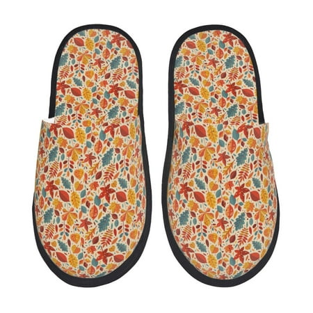 Balery Autumn Leaves 3 Slient Indoor Furry Fleece Comfort House Shoes Soft Non-Slip Home Shoes Cotton slippers House Slippers-- Medium