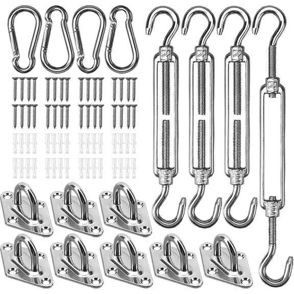 Shade Sail Hardware Kit for Triangle Rectangle, 304 Stainless Steel Sun Shade Hardware for Garden Outdoors, 80 Pcs, Silver B