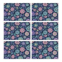 Pioneer Flower Floral Print Pattern Summer Placemats Table Placemats Set Of 6-Linen Kitchen Washable Placemats Table Mats 12x18 Inch Non-Slip Heat Resistant