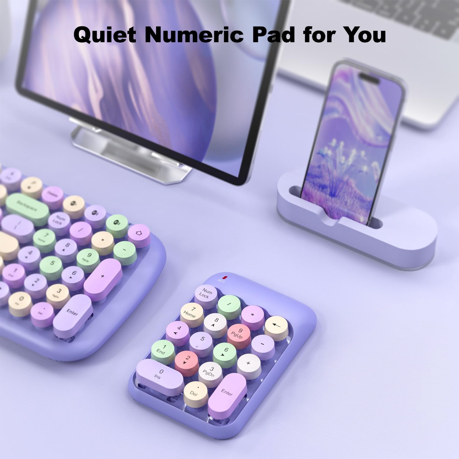 Wireless Number Pads - Purple Numeric Keypad 18 Keys USB 2.4G Round Keycap Colorful Extensions Keypads, Financial Accounting Portable Numpad 10 Key for Laptop/PC/Notebook/Surface Pro