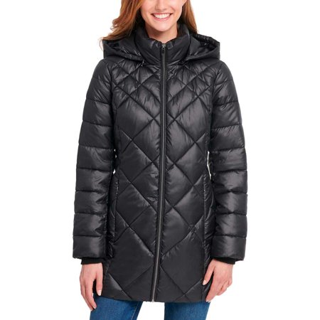 Andrew Marc Ladies Hooded Premium Puff Diamond Quilt Long Jacket