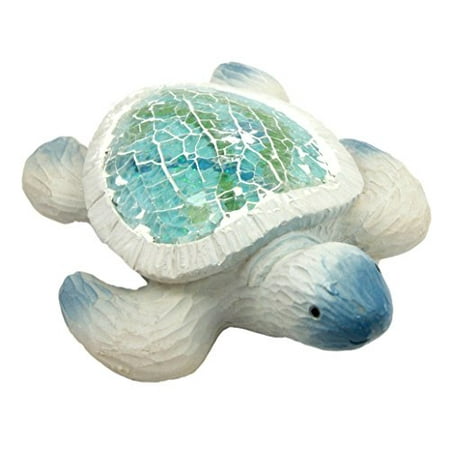 Glass Figurine Accessory (Atlantic Collectibles Coastal Ocean Giant Sea Turtle Decorative Resin Figurine With Crushed Glass)