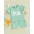 thumbnail image 2 of Bagilaanoe 2pcs Toddler Baby Girls Shorts Set Letter Print Short Sleeve T-Shirt Tops + Shorts 6M 12M 18M 24M 3T Kids Casual Summer Clothes, 2 of 8