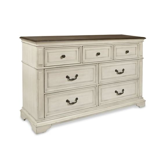 New Classic Furniture Anastasia Solid Wood Dresser with Mirror in Antique White