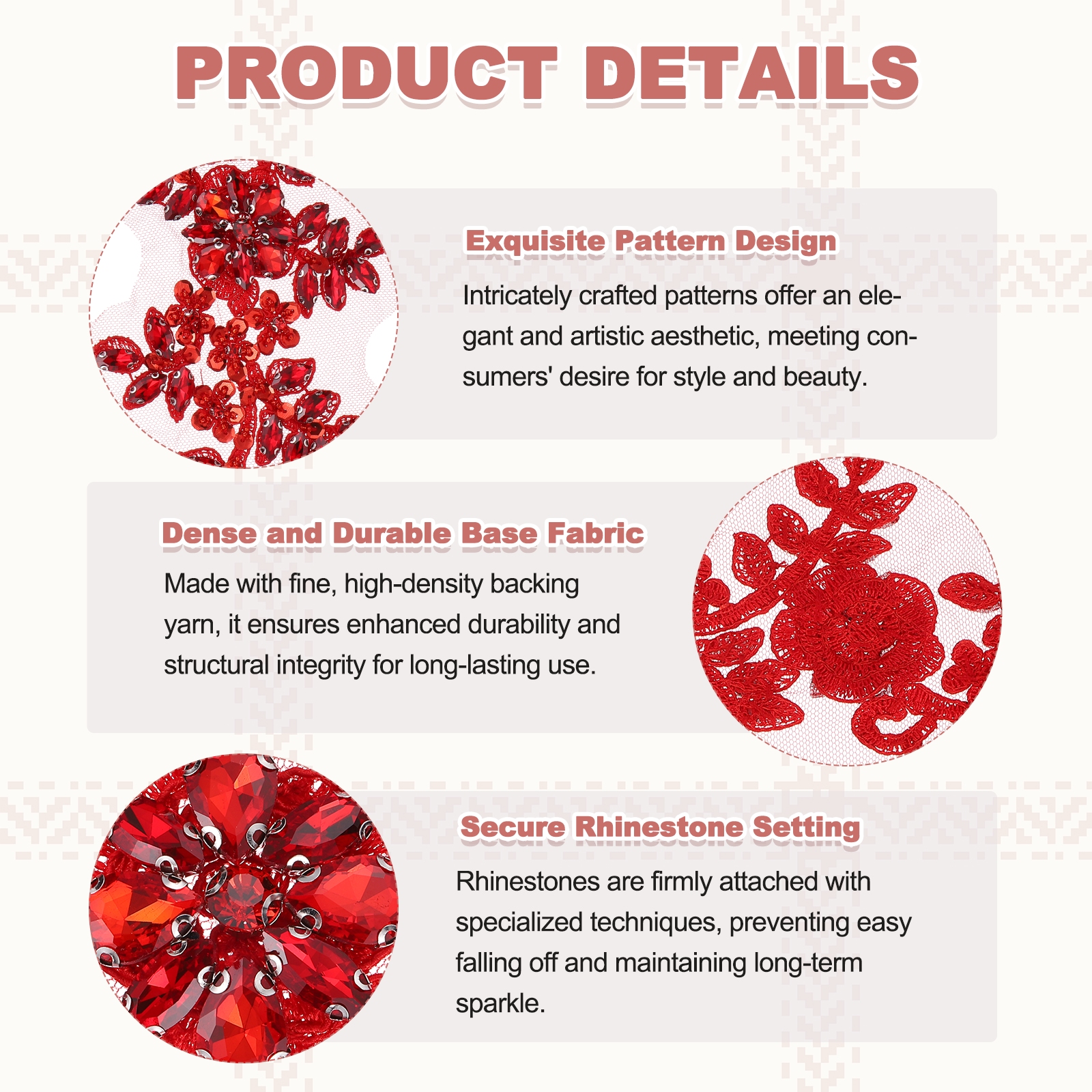 Uxcell 2Pack Rhinestone Applique Patches, 13 x 4 Inches Red Lace Embroidery Patches Sew on Rhinestone Beaded Sequins for Sewing Making Dresses Wedding Banquet Evening Gown Decoration