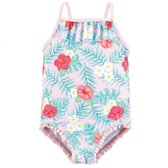 Hudson Baby Girls Toddler Swimsuit, Tropical Floral, 2T