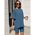 thumbnail image 3 of Chiclily Women's 2 Piece Outfit Sets Blue Oversized Short Sleeve T-Shirt and Biker Shorts Tracksuit Summer Lounge Sets, Size L, 3 of 8