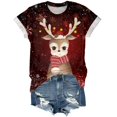 thumbnail image 4 of Drie Short Sleeve Casual Tops Trendy Solid Loose Fit Tshirt Christmas Tshirts for Women Red,M, 4 of 5