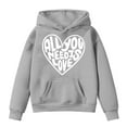 thumbnail image 4 of Boys Hoodies Long Hooded Sweatshirts for Girls Drawstring Valentine's Day Heart Letter Graphics Loose Fit Kids Pullover with Pockets 5-6 Years,Light Gray, 4 of 4