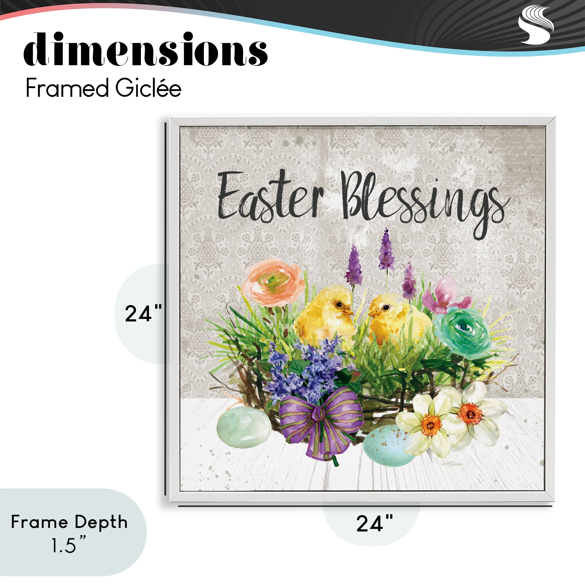 Stupell Industries Easter Blessings Basket of Flowers White Framed Giclee Art, design by Carol Robinson