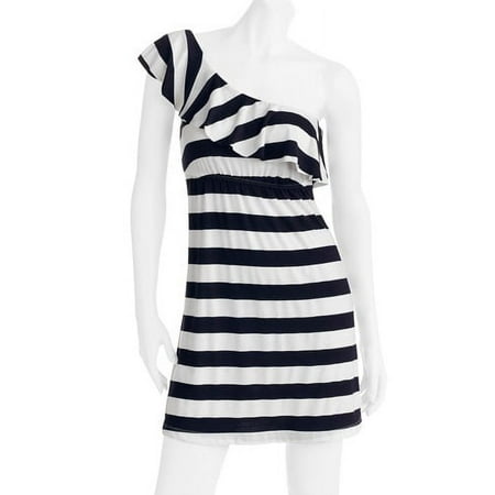 Juniors Plus Knit One Shoulder Ruffle Dress