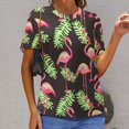 thumbnail image 6 of Flamingo Pattern Womens Tops Women's Fashion Casual Short Sleeve Flower Print Round Neck Pullover Top Blouse, 6 of 6