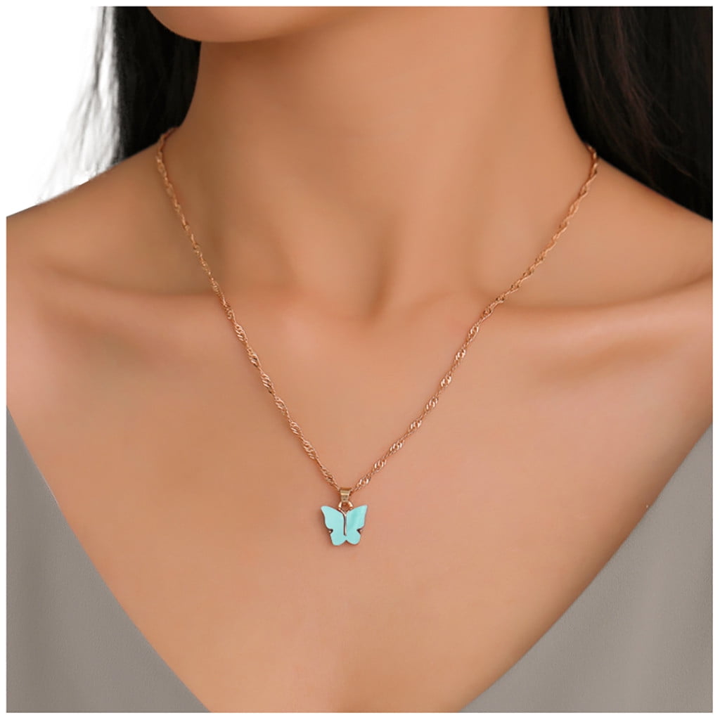 Silver Color Butterfly Pendant Necklace for Women Double Layer Clavicle Chain Festival jewelry gift for her butterfly love