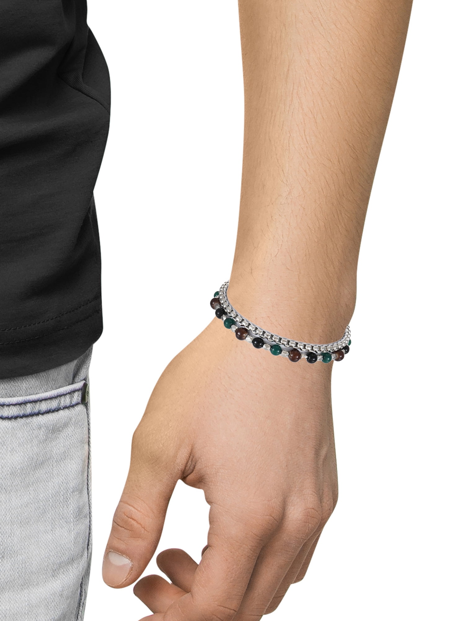 No Boundaries Men's Beaded and Chain Bracelet, Multicolor, 2 Pack