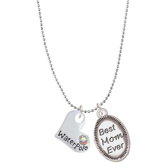 Delight Jewelry Heart with ''Water Polo'' and AB Crystal Best Mom Ever Charm Necklace