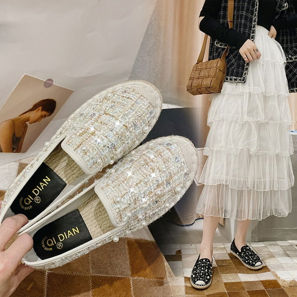 Zapatos informales cómodos y transpirables con perlas y punta
