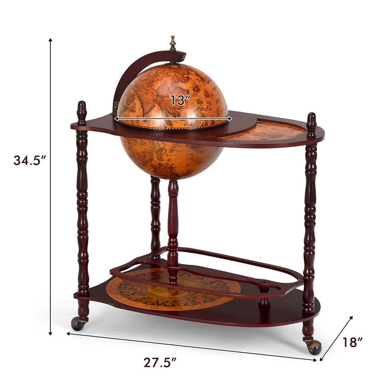 Costway, Wood Globe Wine Bar Stand 34'', Italian-Style Liquor Rack