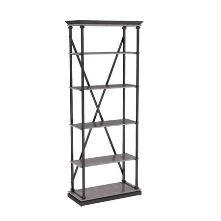 Drewden 5-Shelf Wood 33-inch Bookcase, Antique Gray and Black