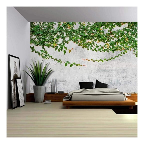 wall26 - Green Vines Draping from a Grey Pavement Wall - Wall Mural, Removable Wallpaper, Home Decor - 66x96 inches
