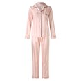 thumbnail image 4 of Besolor Womens Silk Satin Pajamas Long Sleeve Button down Tops Wide Leg Long Pants Set Pjs Sleepwear 2 Piece Lounge Sets Pink, 4 of 6