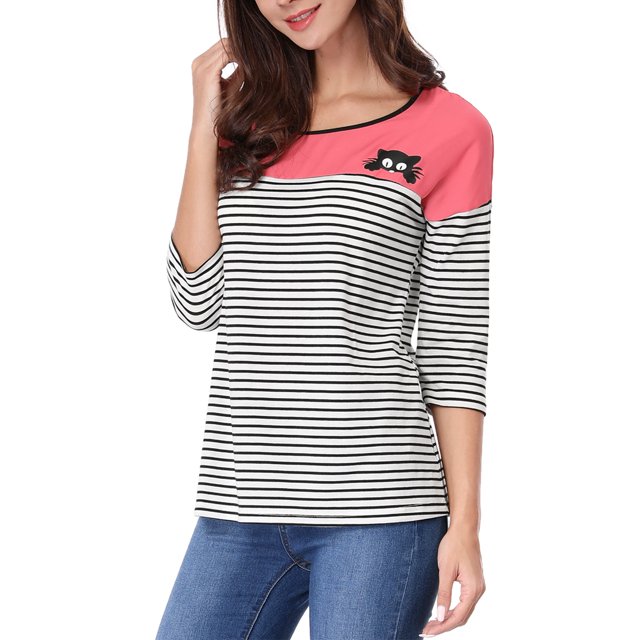 CamiseDe ManLarPaMujer bloque de colorrayas triple color simple RoL
