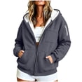 thumbnail image 2 of Hfnxid Women's Zip Up Hoodies Warm Fleece Jackets Solid Color Casual Sweatshirts Fall Winter Interior Hooded Jacket with Zip Pocket Gray XXXL, 2 of 9