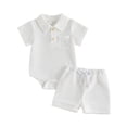 thumbnail image 3 of THDHVS Newborn Boy Outfits,Boys' Clothing Sets,Waffle Knit 2 Piece Set with Collared Short Sleeve Top and Shorts for Baby Boy Summer Casual Outfit 3-6 Months, 3 of 9