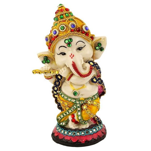Decorative Murli Ganesh Idol Statue Showpiece (Resin, Multicolor, 14 x 6 cm) - Decoration Items for Home Decor Mandir Living Room Bedroom Pooja Room Office Table Gifts