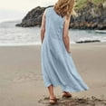 thumbnail image 4 of CHOK Robe en Coton et Lin Uni 2024 pour Femmes, Col en U, Décontractée, Sans Manches, Style Camisole, avec Poches, Bleu, P, 4 of 7