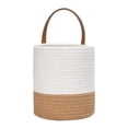 thumbnail image 3 of Clearance!Woven Storage Basket Decorative Natural Rope Basket Wooden Bead Decoration for Blankets,Toys,Clothes,Shoes,Plant Organizer Bin with Leather Handles Living Room Home Decor, Jute, 3 of 6