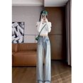 thumbnail image 1 of LEDP-pantalones vaqueros de cintura alta para mujer, pantalón holgado de pierna ancha, diseño elástico a la moda, color azul claro, 1 of 4