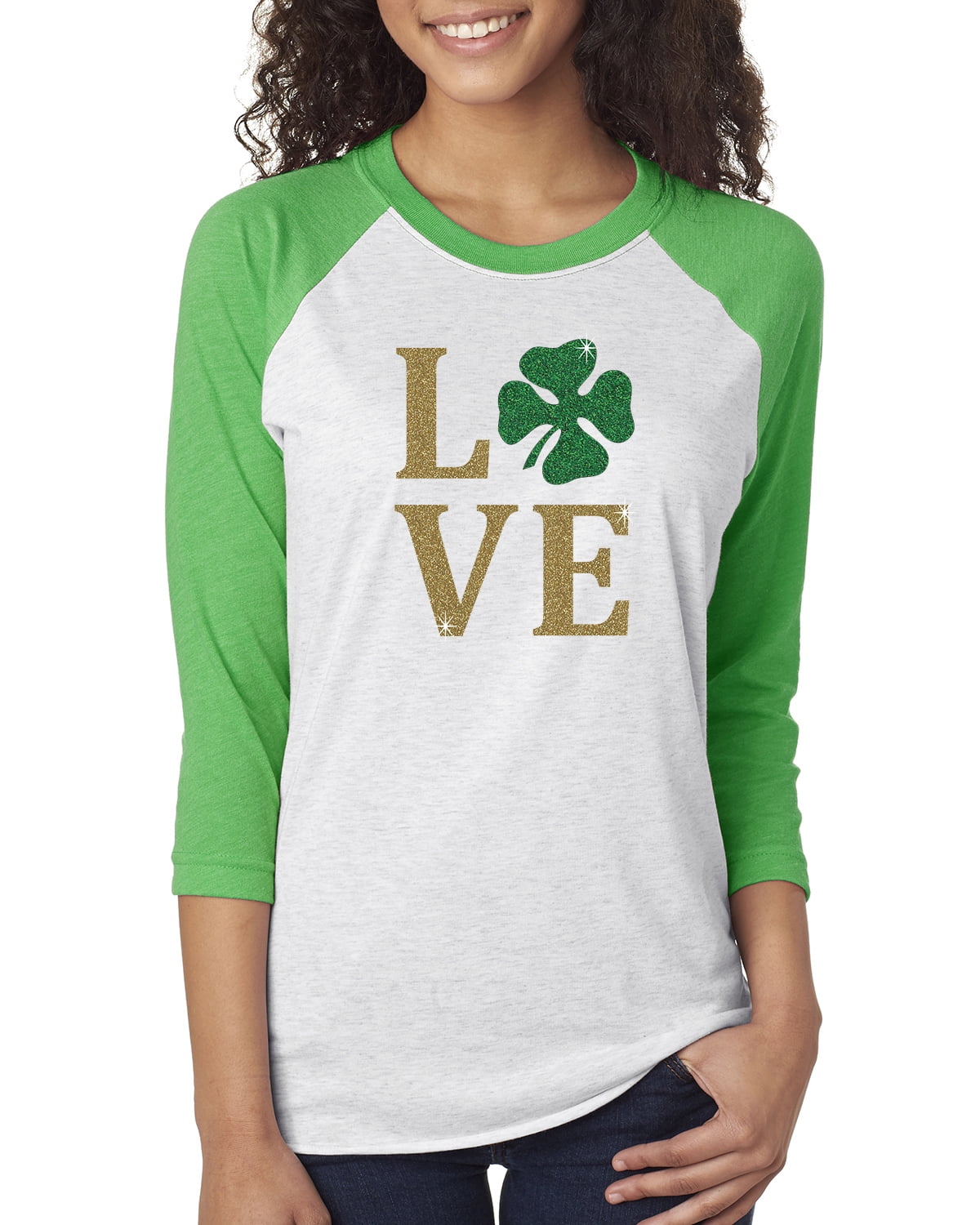 Custom Apparel R Us - Love Clover Gold Glitter St Patrick's Day Womens