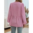 thumbnail image 3 of Women'S Tie Front Babydoll Blouse Tops Long Sleeve Stripe Peplum Ruffle Lace Up Shirts Red L, 3 of 5