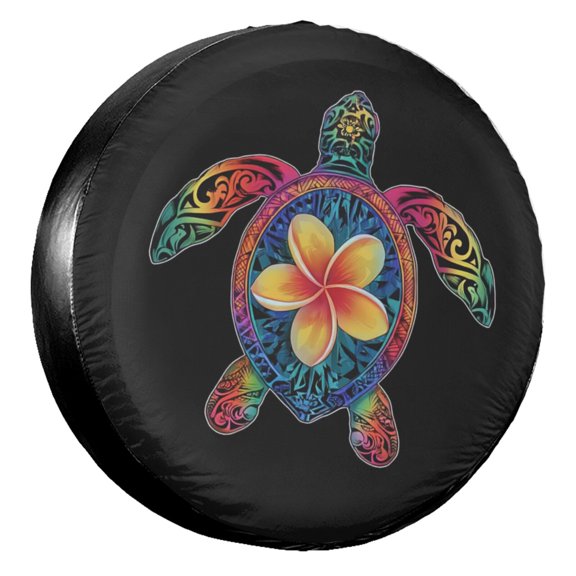 KAKALAD Hawaiian Tie Dye Sea Turtle Spare Tire Cover Universal Vehicle Accessories Buckle Car Tools 14”in