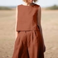 thumbnail image 4 of WCJM Orange Womens Large Plain Sleeveless Trousers Suit Cotton Linen Casual Long Sleeved Loose Cotton Suit, 4 of 9