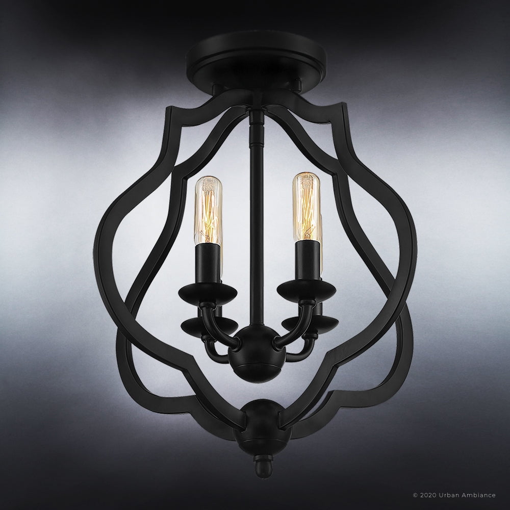 Luxury Art Deco Indoor Ceiling Light, 15.50''H x 15.00''W, with Moroccan Style Elements, Tudor Design, Matte Black Finish and Open Steel Frame, UQL4130