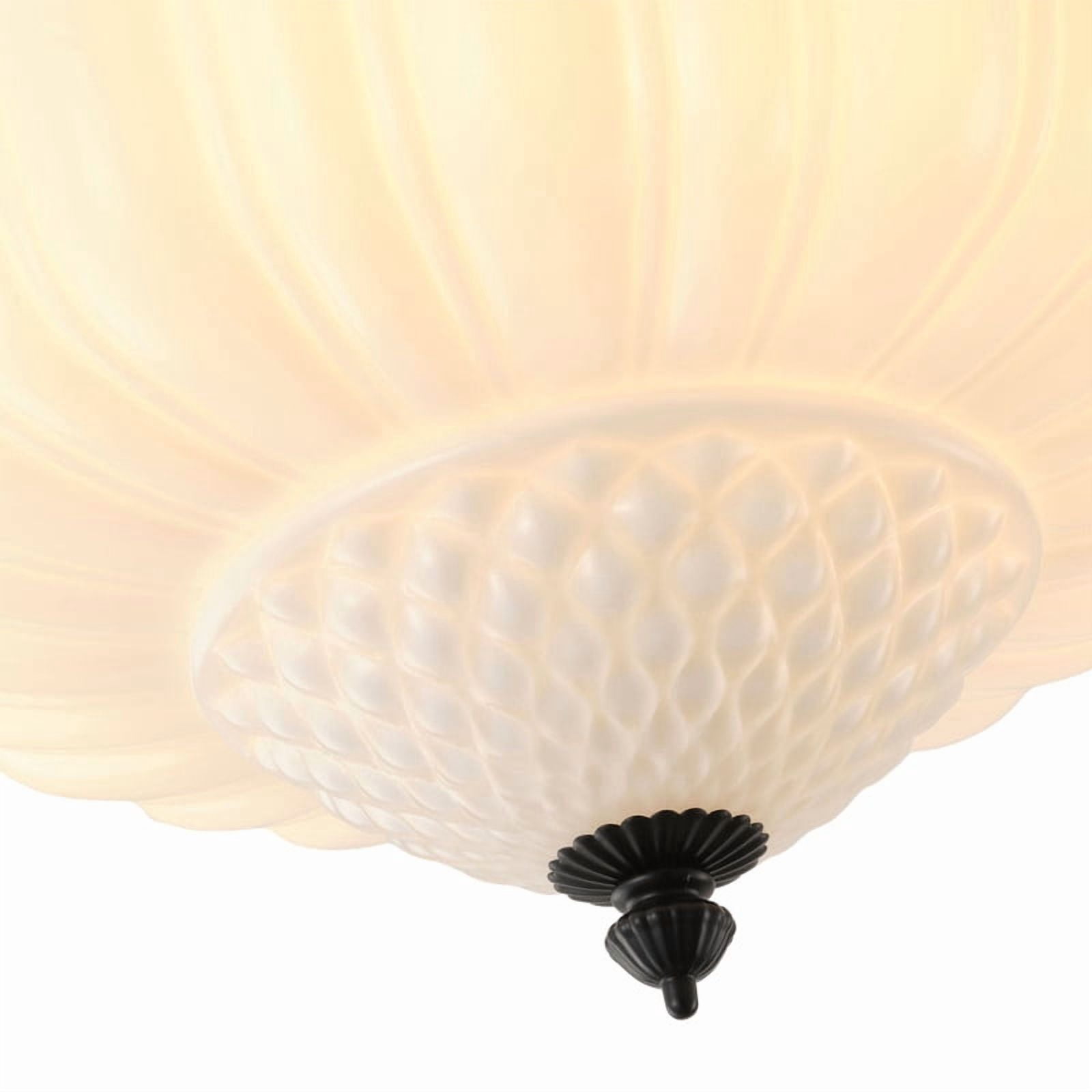 Modern Black Semi Flush Mount Ceiling Light – 13.78" Iron Frame with Ribbed White Glass Shade, E12 Base Fixture for Bedroom, Entryway & Farmhouse