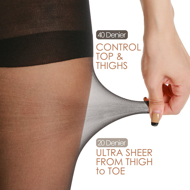 3 Pairs Tummy Control Tights for Women, 20 Denier Control Top Sexy Sheer  Shaping Tights Women