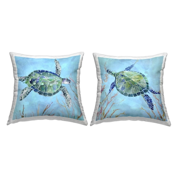 Stupell Industries Abstract Ocean Deep Turtles Marine Coastal Blue, 18 x 7 x 18, Decorative Pillows, (Set of 2)