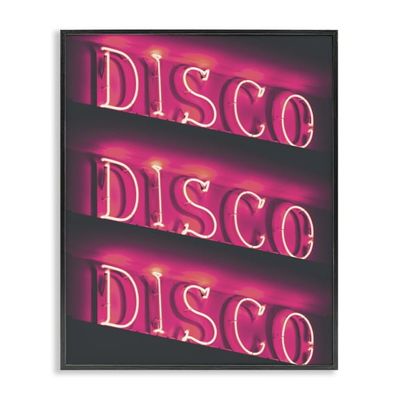 Stupell Industries Pink Disco Neon Lights Typography Painting Black Framed Art Print Wall Art, 11 x 14