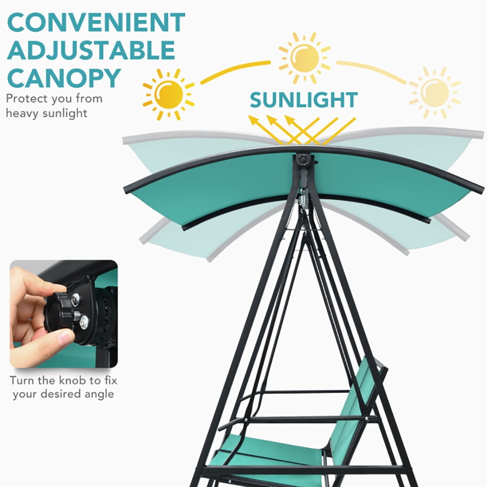 Aimee Lii 2 Person Patio Swing with Weather Resistant Glider and Adjustable Canopy, Outdoor Swing Chair, Green