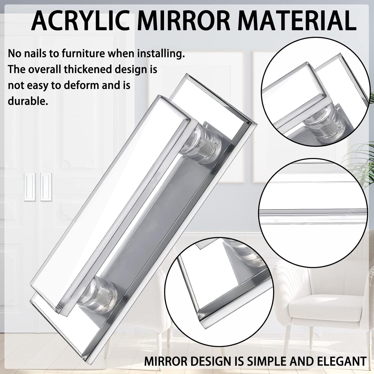 JJEAN-2 Pcs Mirror Closet Door Pulls Handle Adhesive Self Stick Acrylic Drawer Handle Knob Large Clear Instant Stick on Knobs for Closet Cabinet Wardrobe Windows Dresser Sliding Door (5 x 2 Inch)