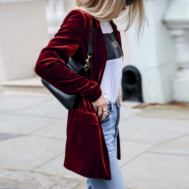 EGNMCR Veste à Manches Longues pour Femmes, Veste Décontractée Sans Capuche à Manches Longues, Mode, Col Rabattu, Manteau d'Hiver à Boutons
