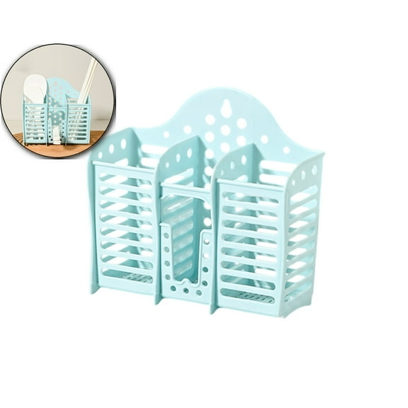 Dvruxg Utensil Holder, Plastic Wall Mounted Hollow Draining Chopstick Spoon Basket for Party Camping Picnic, Kitchen Counter, Office(Blue)